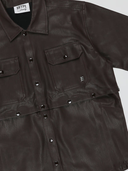 BHYPE DARK BROWN LEATHER DETACHABLE SHIRT