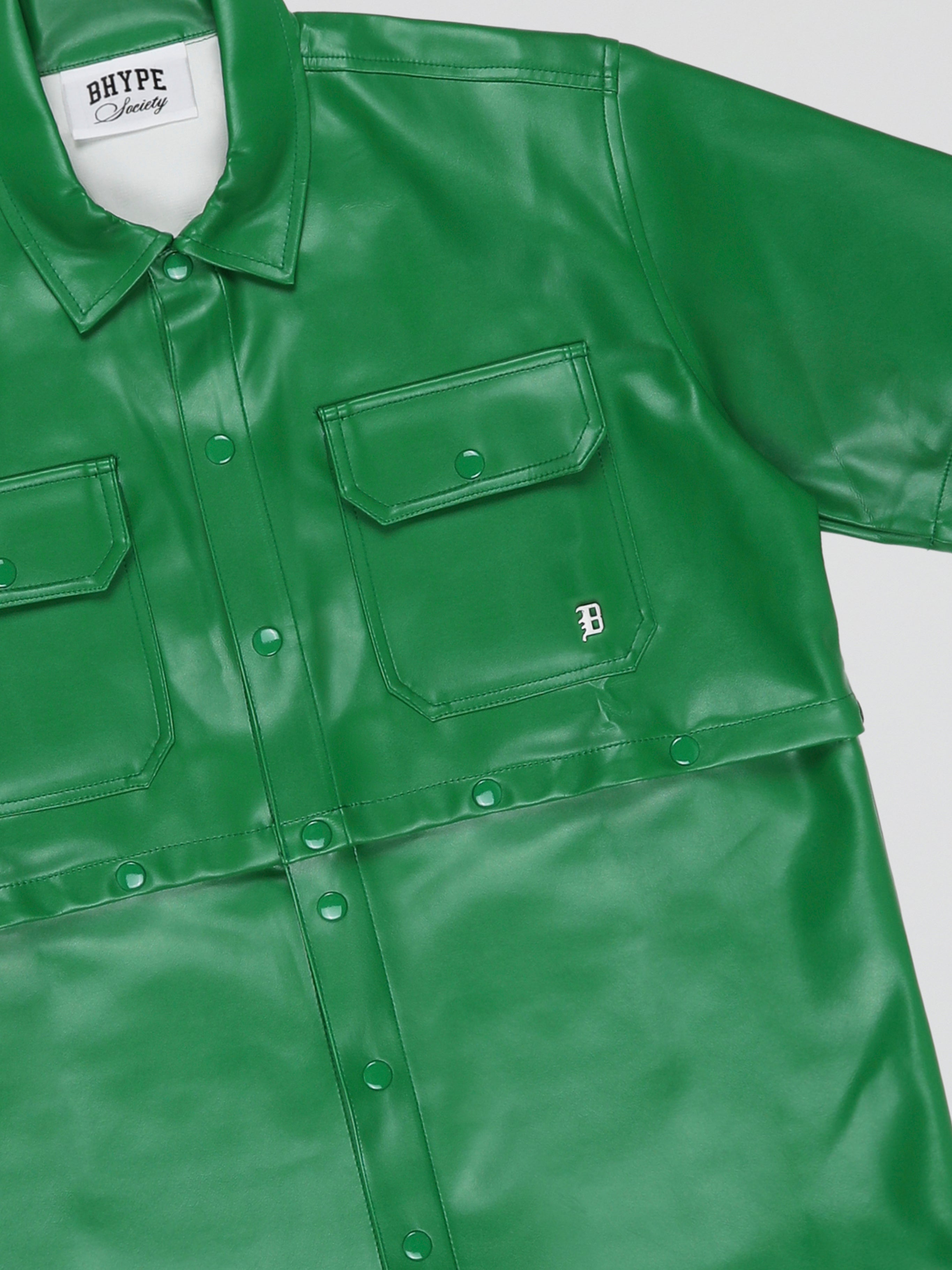 BHYPE GREEN LEATHER DETACHABLE SHIRT