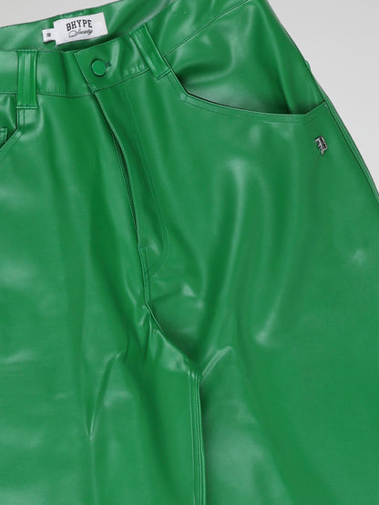 BHYPE SOCIETY GREEN BAGGY LEATHER SHORTS