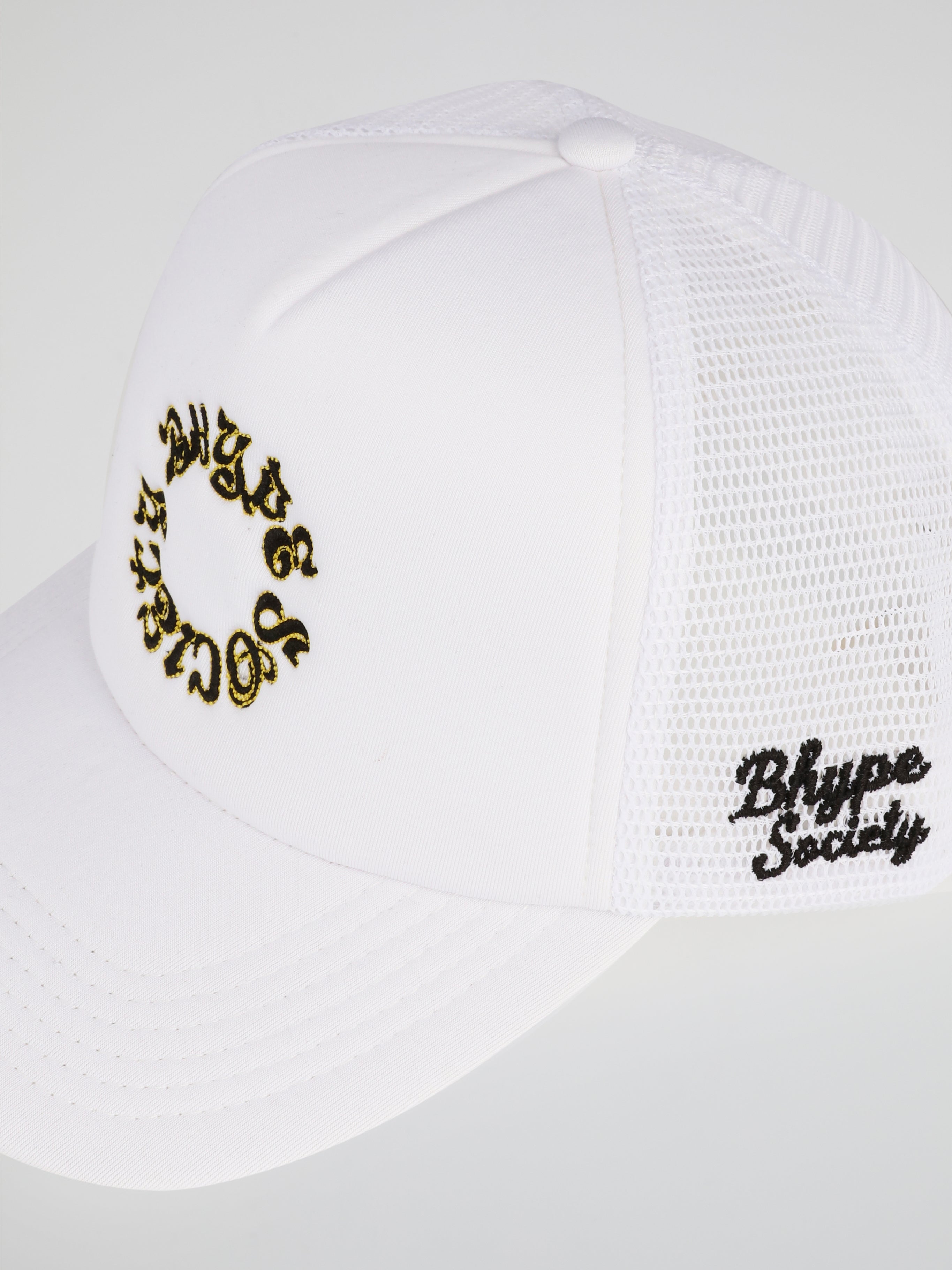 BHYPE SOCIETY WHITE TRUCKER HAT - REVERSE LOGO