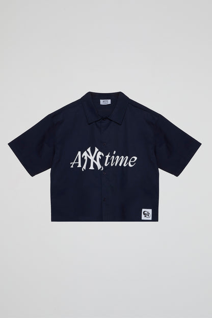 BHS ANYTIME CROPPED NAVY BLUE SHIRT