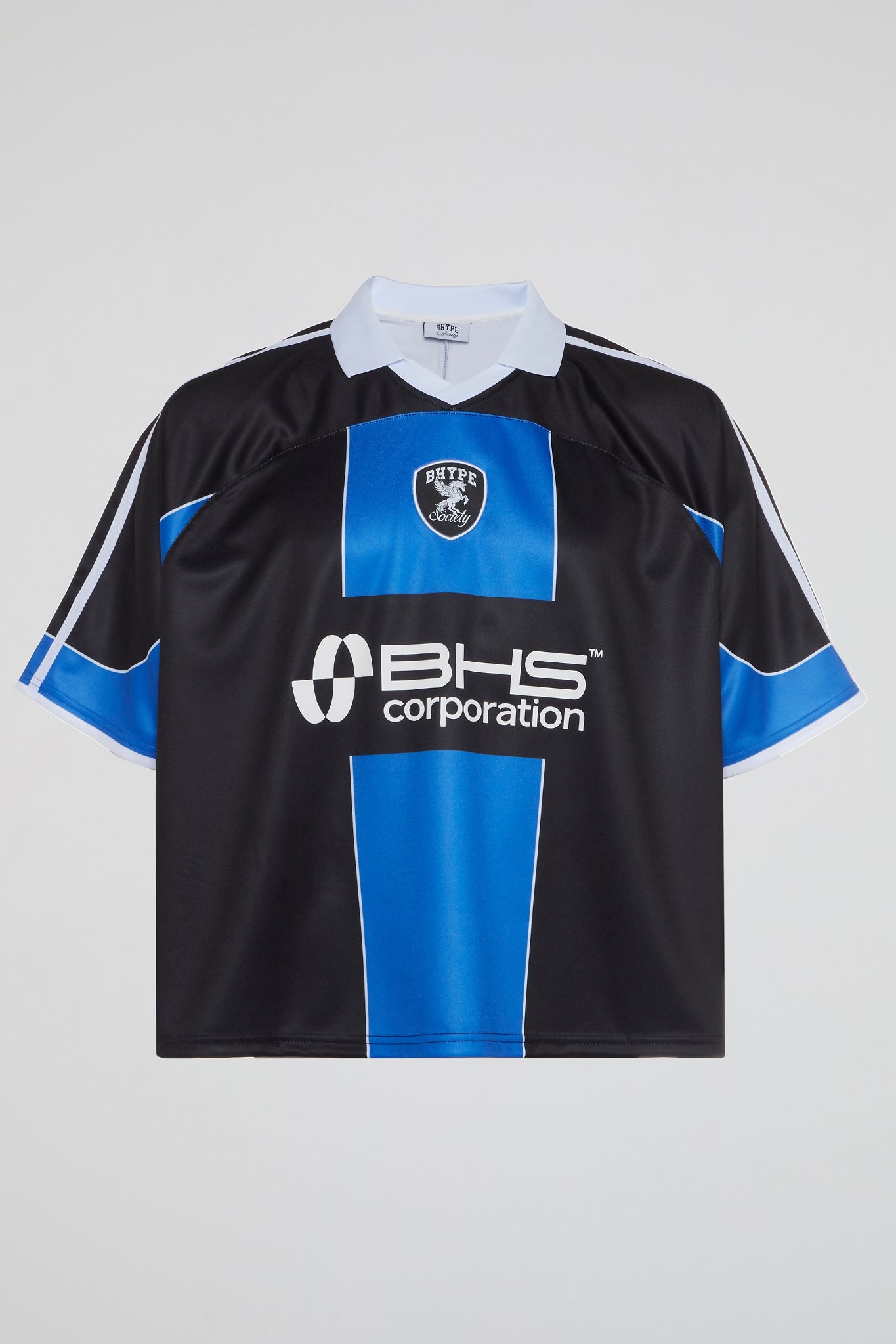 BHS CORPORATION BLACK & BLUE CROPPED SOCCER JERSEY