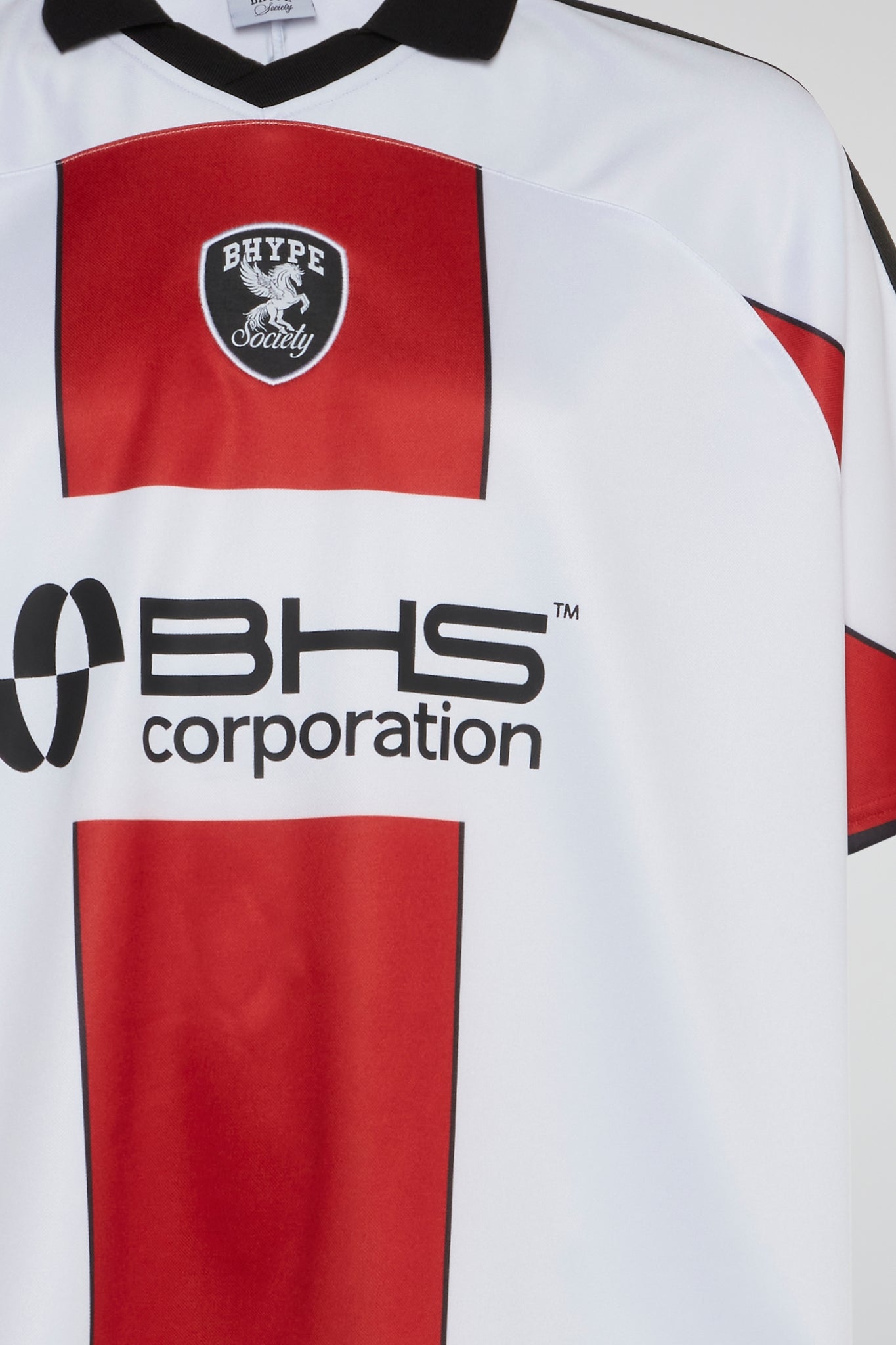 BHS CORPORATION WHITE & RED CROPPED SOCCER JERSEY