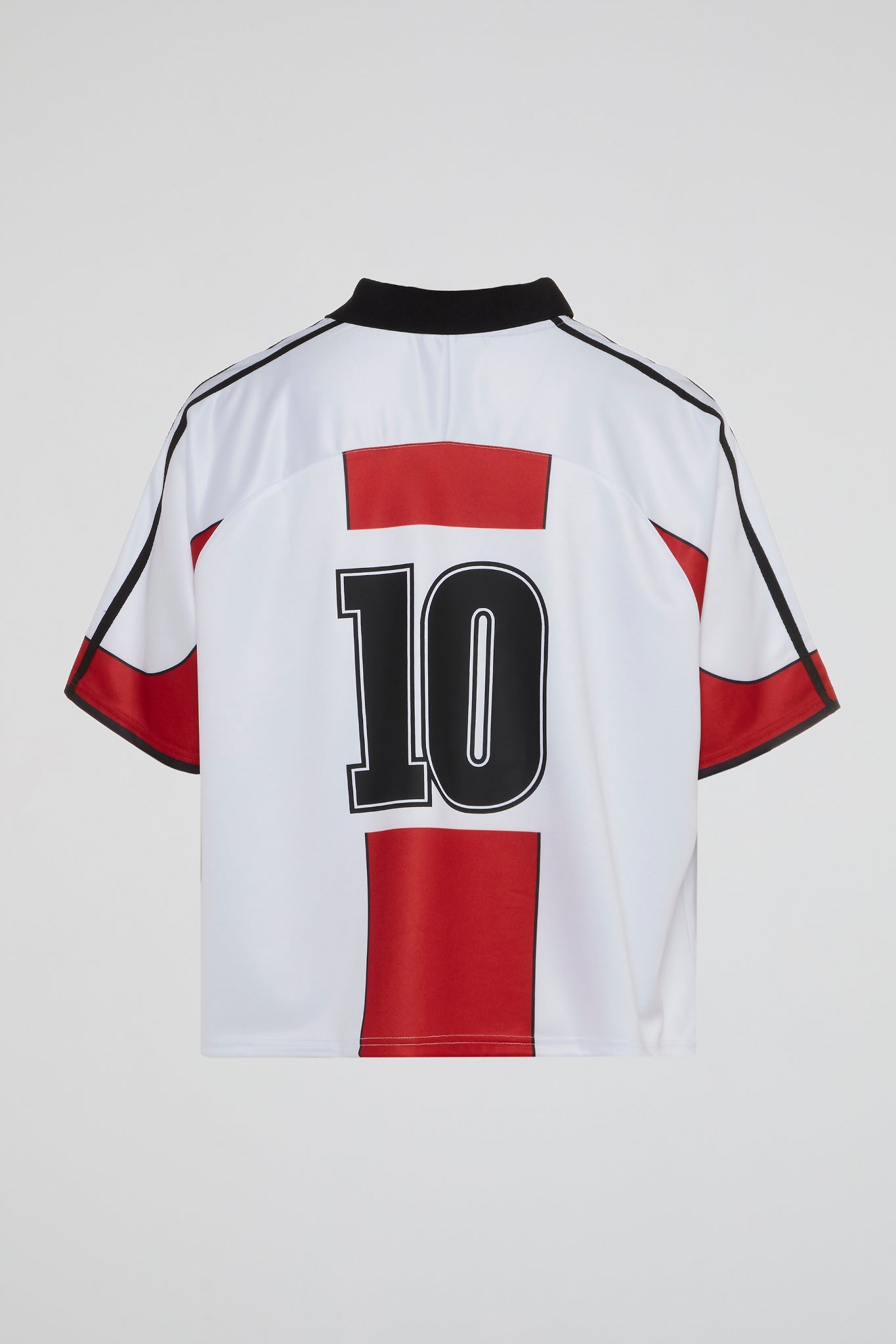 BHS CORPORATION WHITE & RED CROPPED SOCCER JERSEY