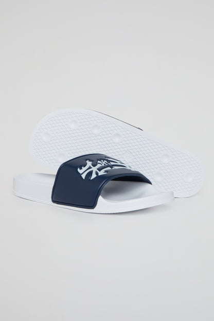 BHYPE SOCIETY - BHS NY LOGOS WHITE & NAVY BLUE SANDALS