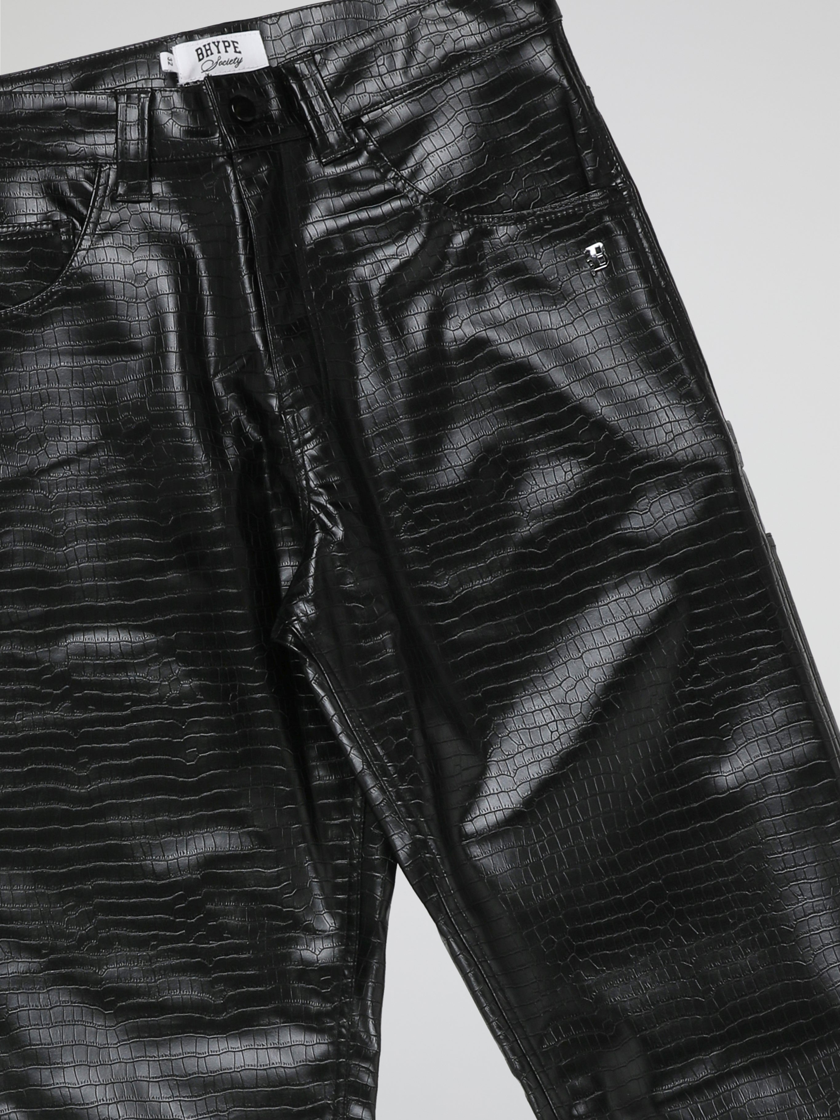 BHYPE SOCIETY BLACK BAGGY CROCO LEATHER PANTS