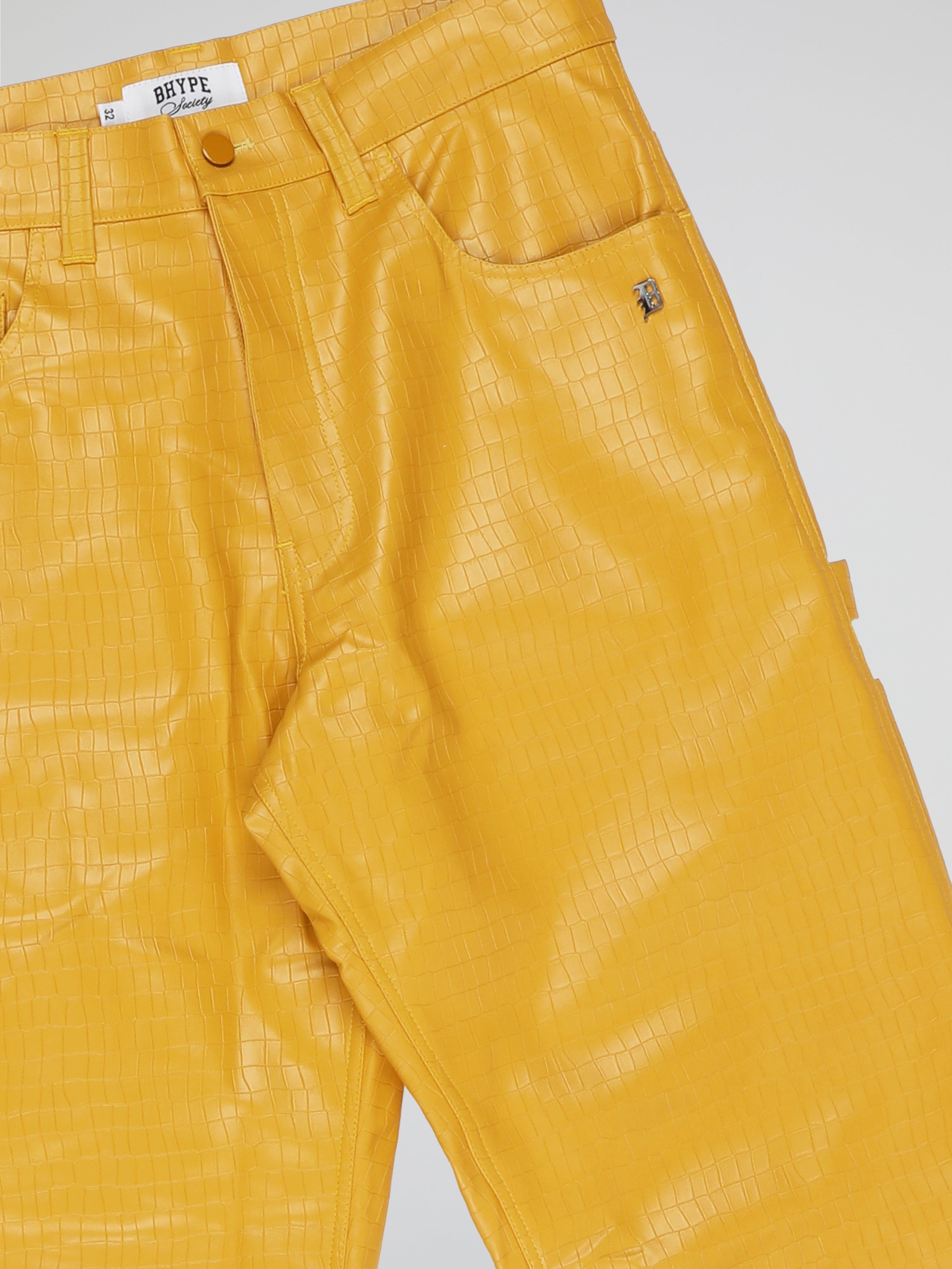 BHYPE SOCIETY YELLOW BAGGY CROCO LEATHER PANTS