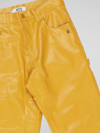 BHYPE SOCIETY YELLOW BAGGY CROCO LEATHER PANTS