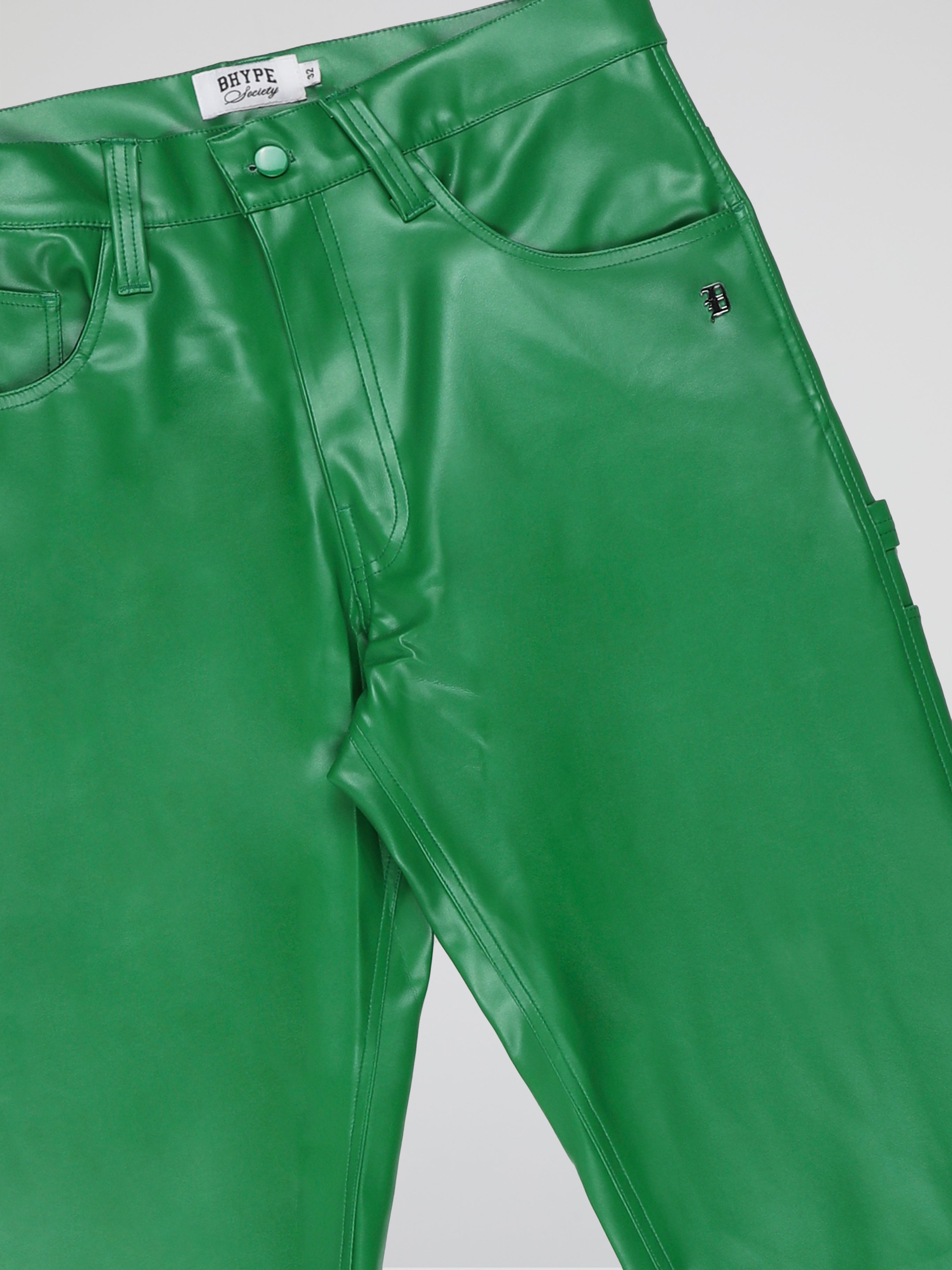 BHYPE SOCIETY GREEN BAGGY LEATHER PANTS