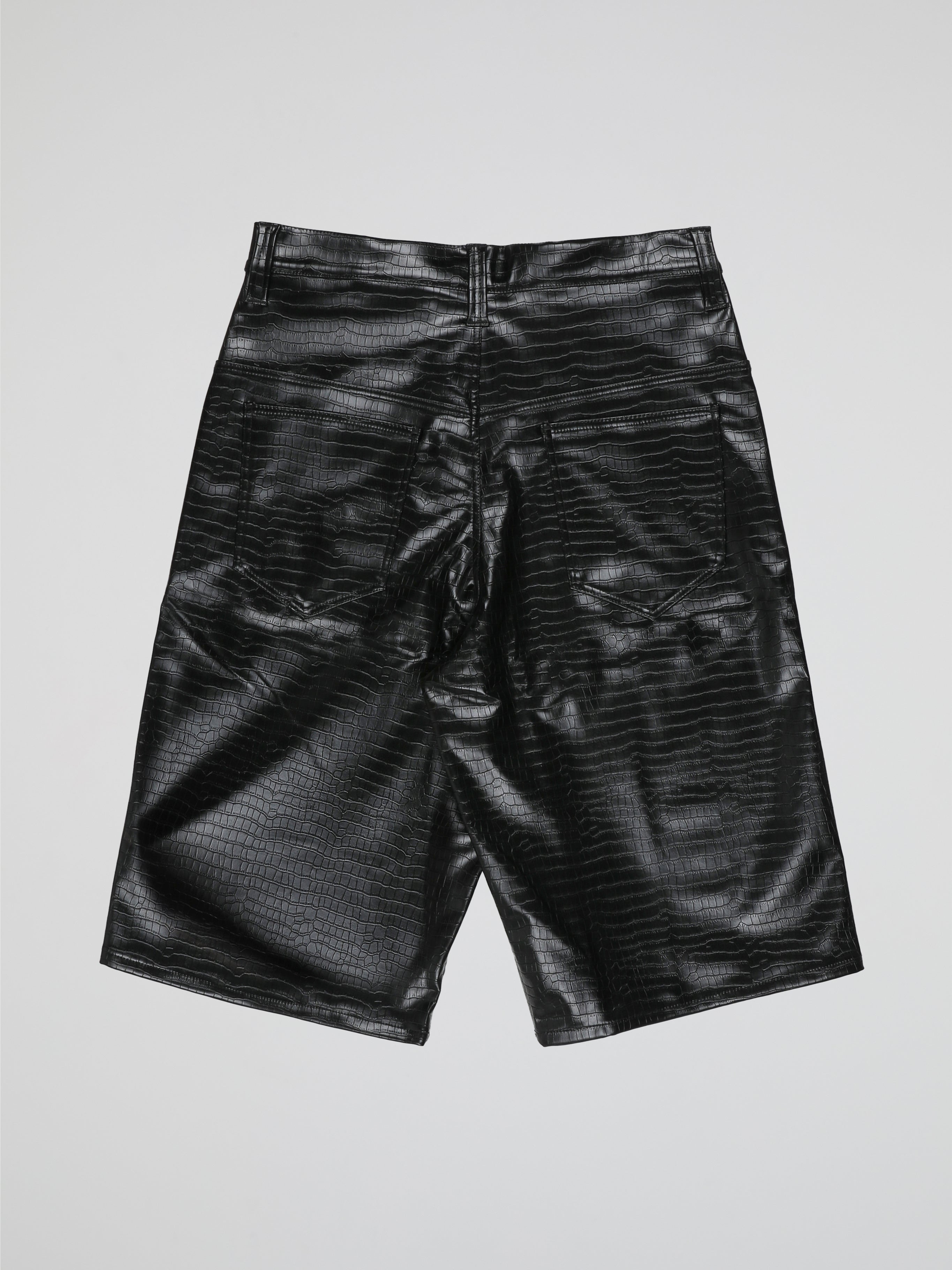 BHYPE SOCIETY BLACK BAGGY CROCO LEATHER SHORTS