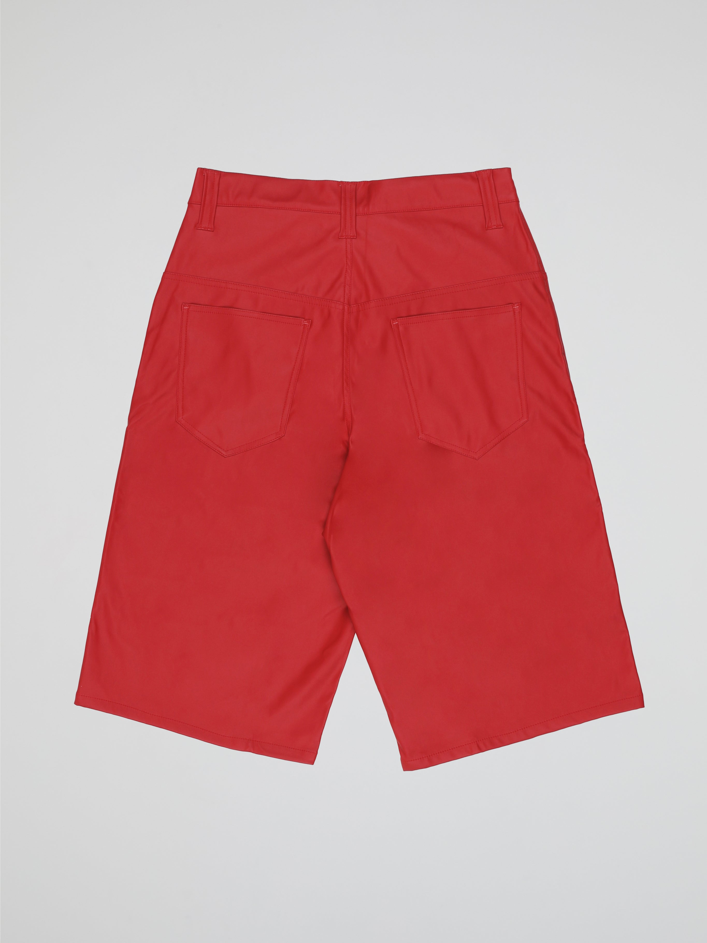 BHYPE SOCIETY RED BAGGY LEATHER SHORTS