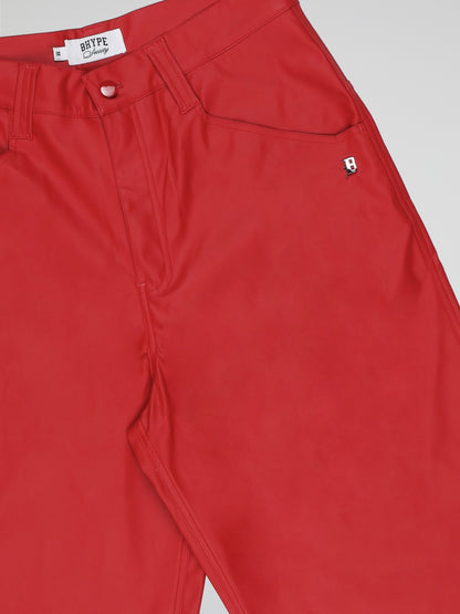 BHYPE SOCIETY RED BAGGY LEATHER SHORTS