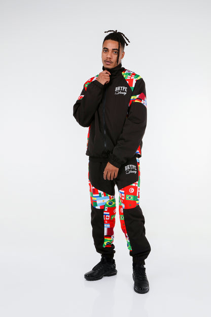 BHYPE SOCIETY BLACK SPORT TRACKSUIT- WORLD FLAGS EDITION