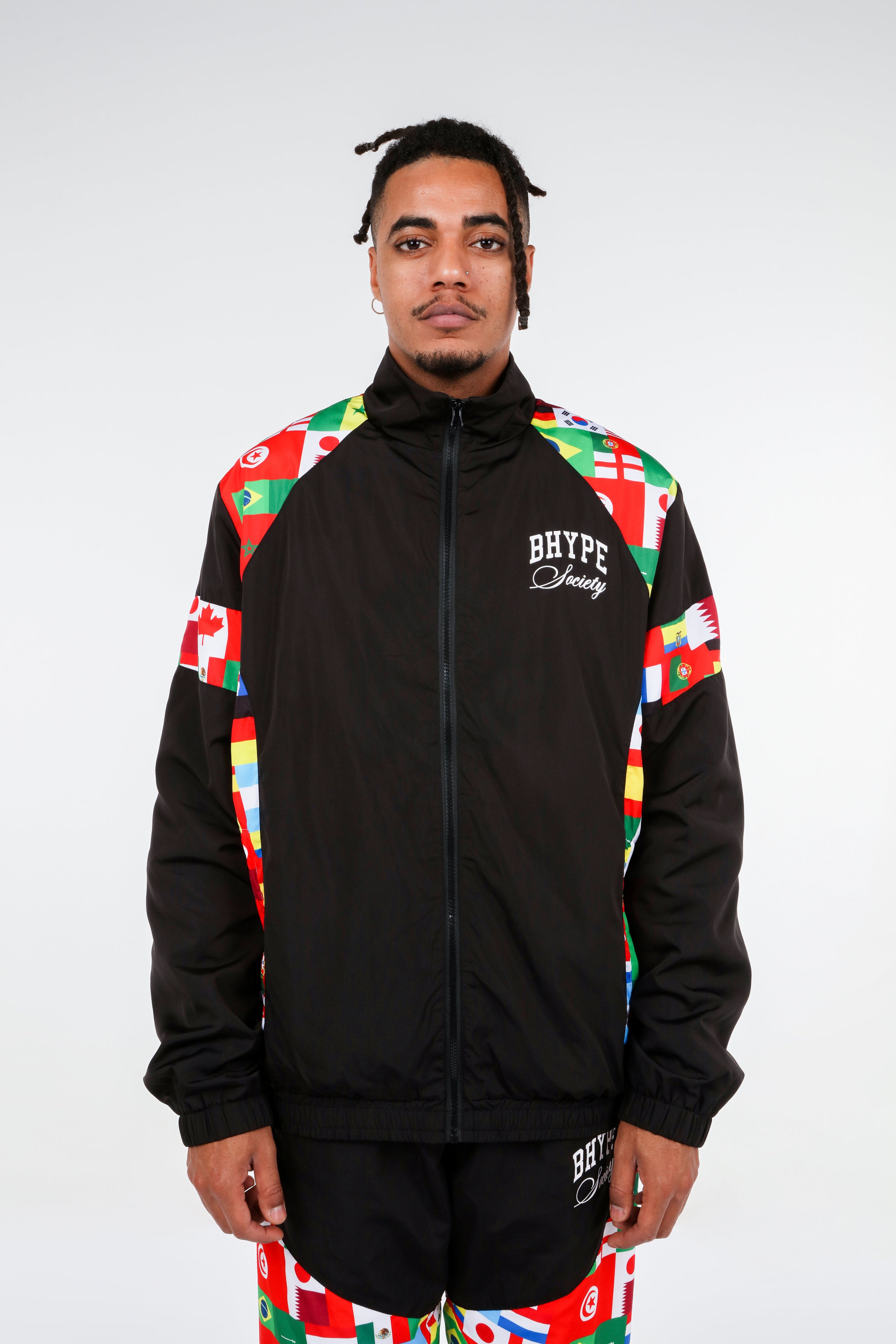 BHYPE SOCIETY BLACK SPORT TRACKSUIT- WORLD FLAGS EDITION