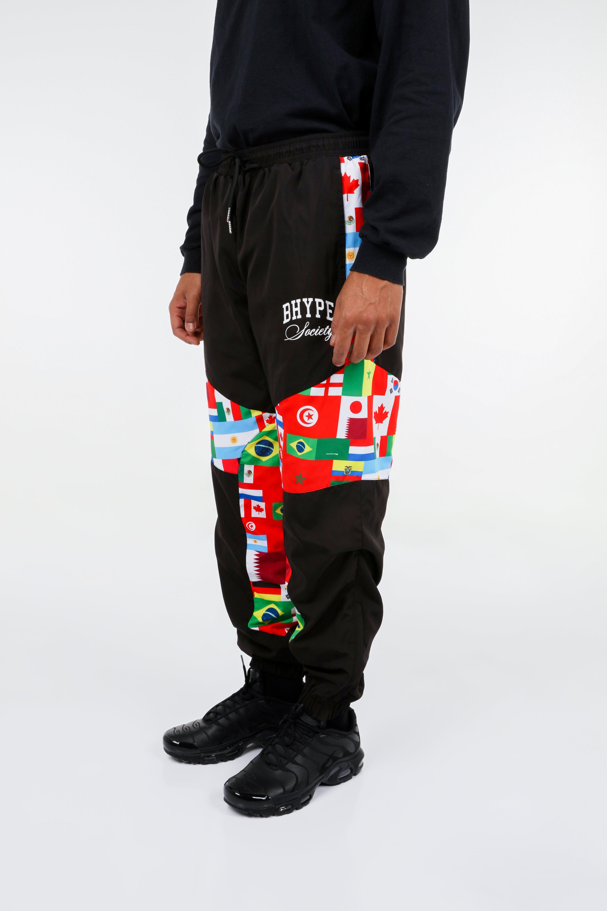 BHYPE SOCIETY BLACK SPORT TRACKSUIT- WORLD FLAGS EDITION