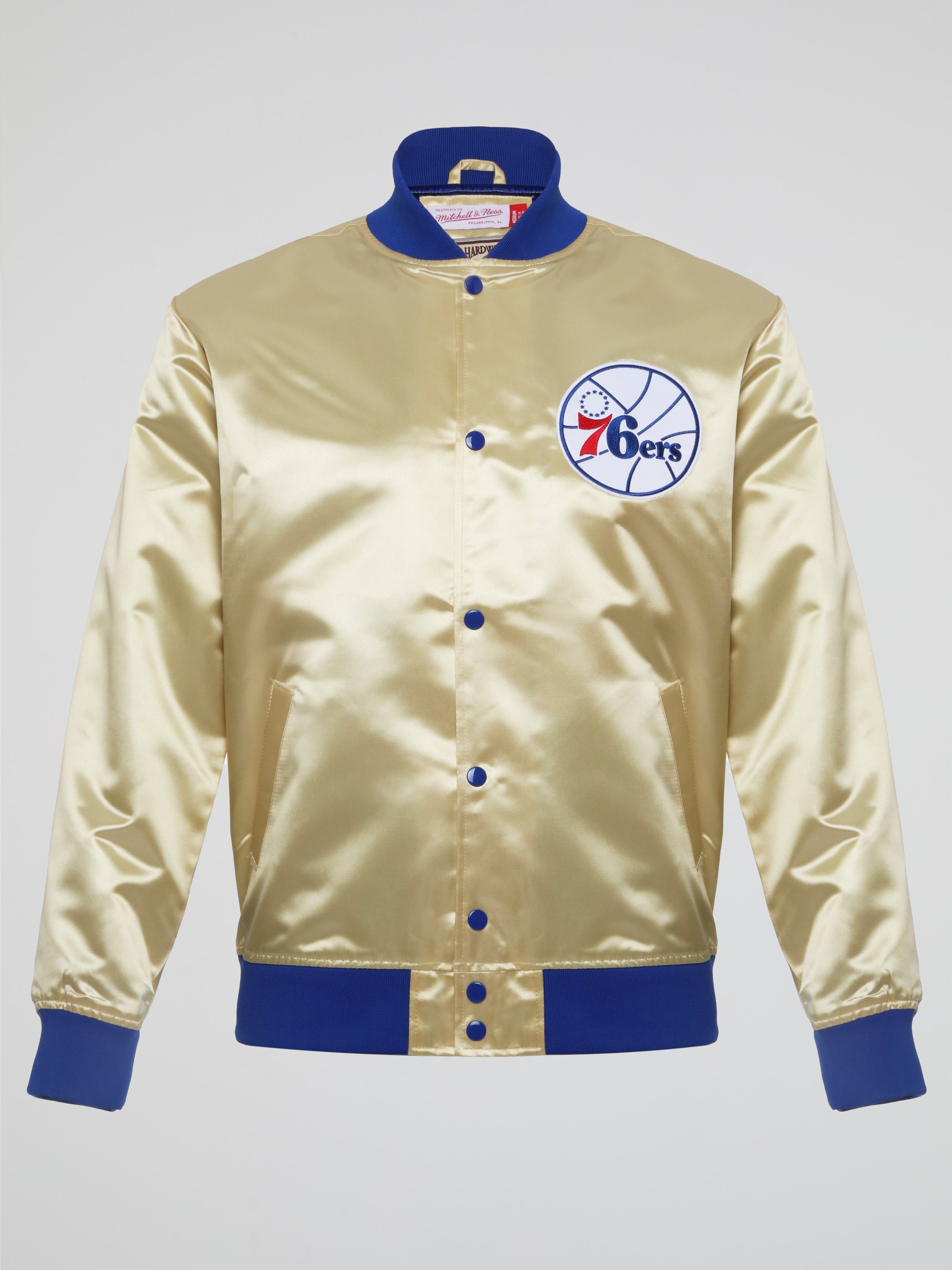 Mitchell & Ness Lightweight Satin Jacket Philadelphia Sixers – Light Gold