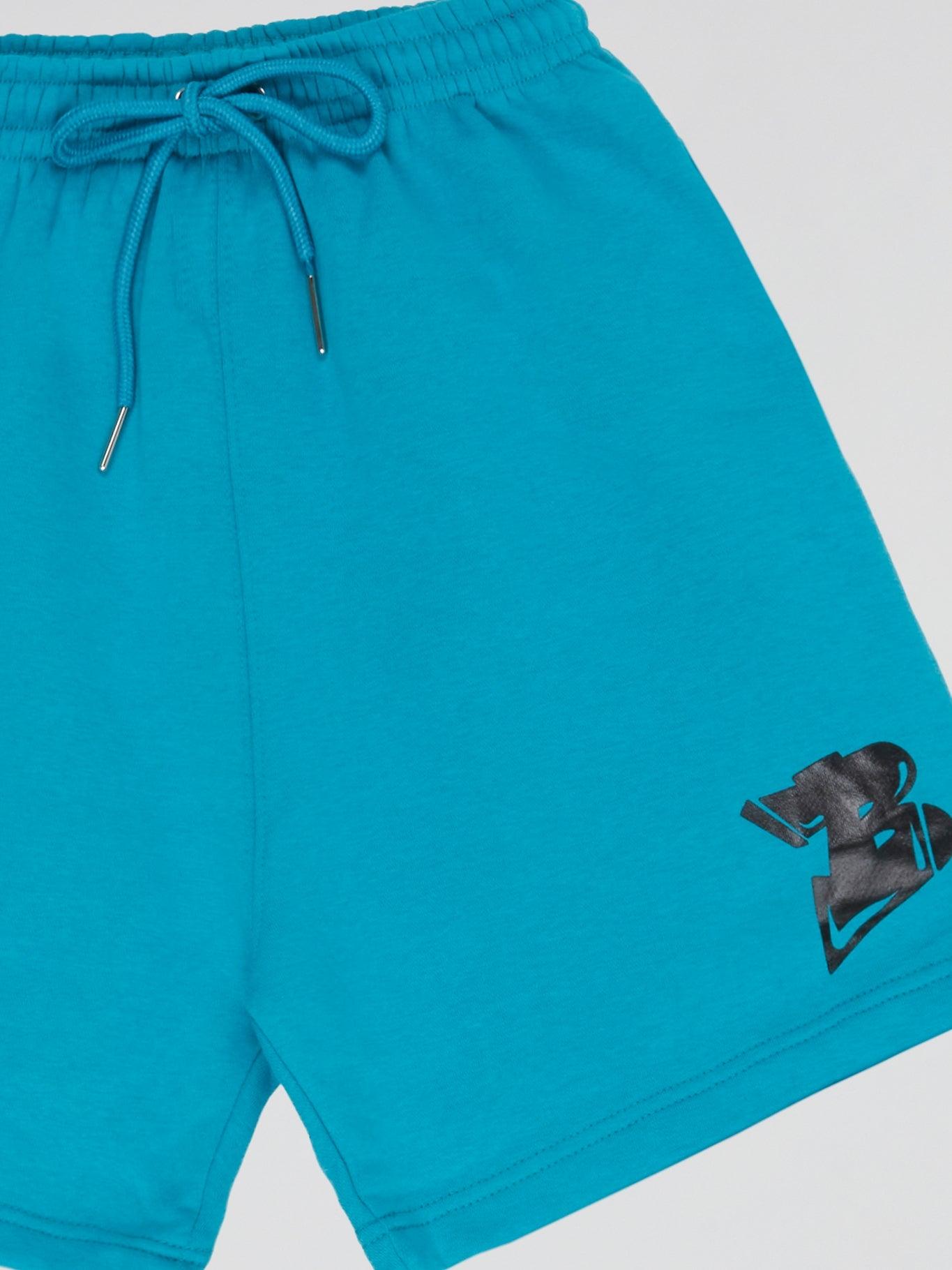 BHYPE LOGO ESSENTIALS TURQUOISE BLUE SHORTS - B-Hype Society