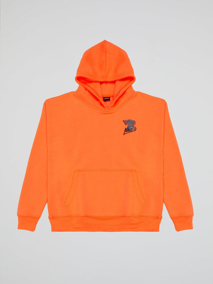 NEON ORANGE HOODIE BHYPE LOGO ESSENTIALS - B-Hype Society