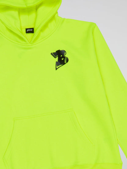 NEON YELLOW HOODIE BHYPE LOGO ESSENTIALS - B-Hype Society